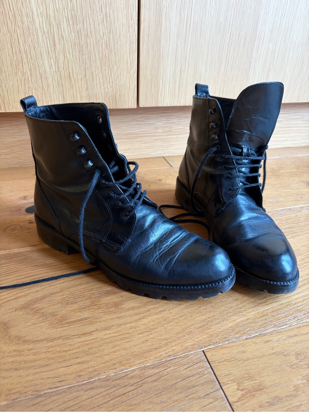 Women’s Black Leather Lace-Up Combat Boots